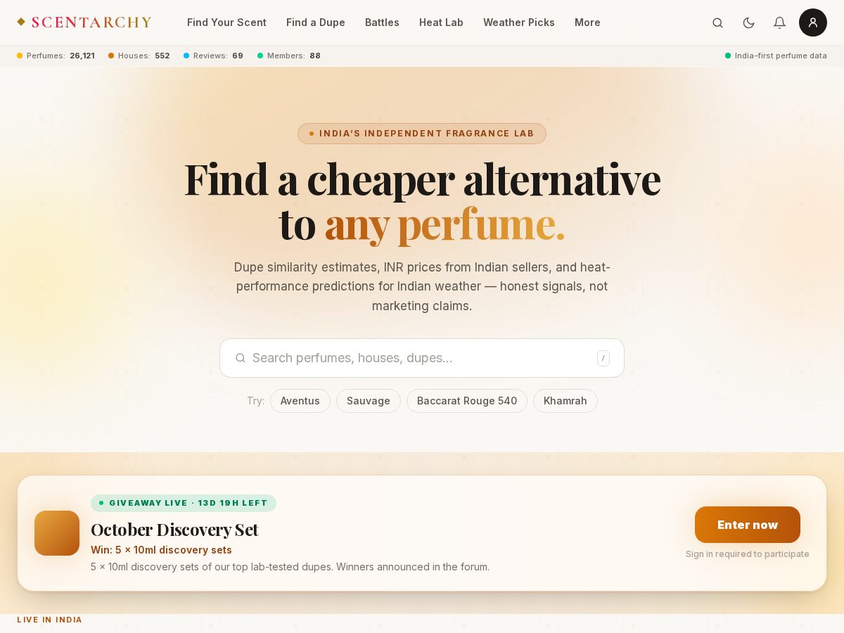 Landing-page snapshot of scentarchy.com