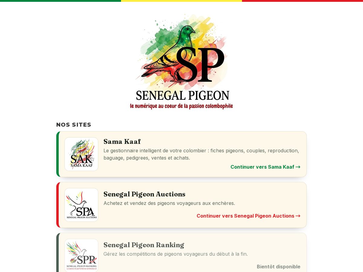 Landing-page snapshot of senegalpigeon.com