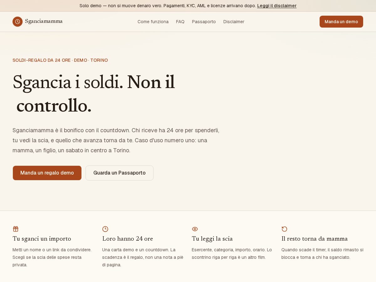 Landing-page snapshot of sganciamamma.xyz