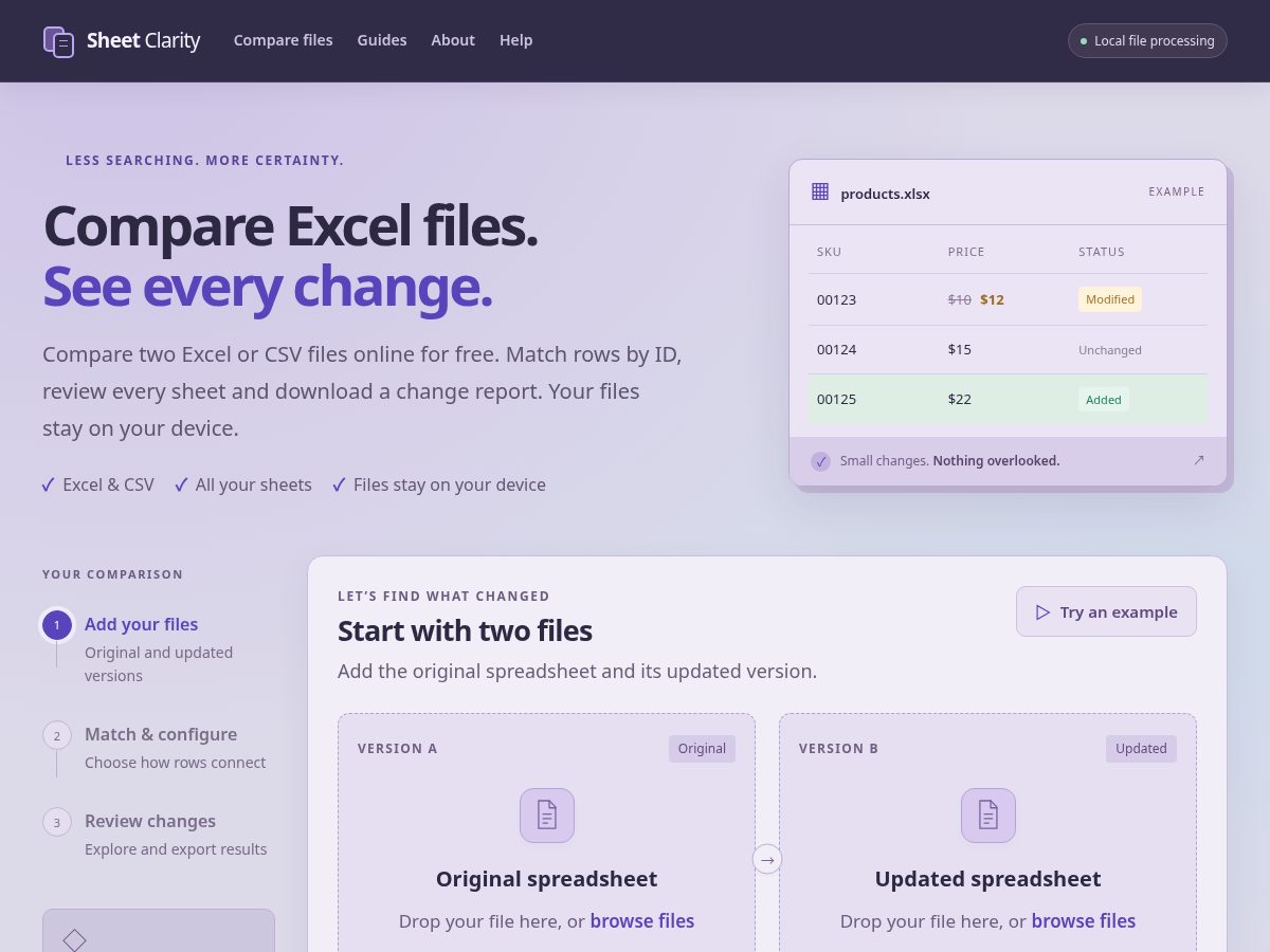 Landing-page snapshot of sheetclarity.com