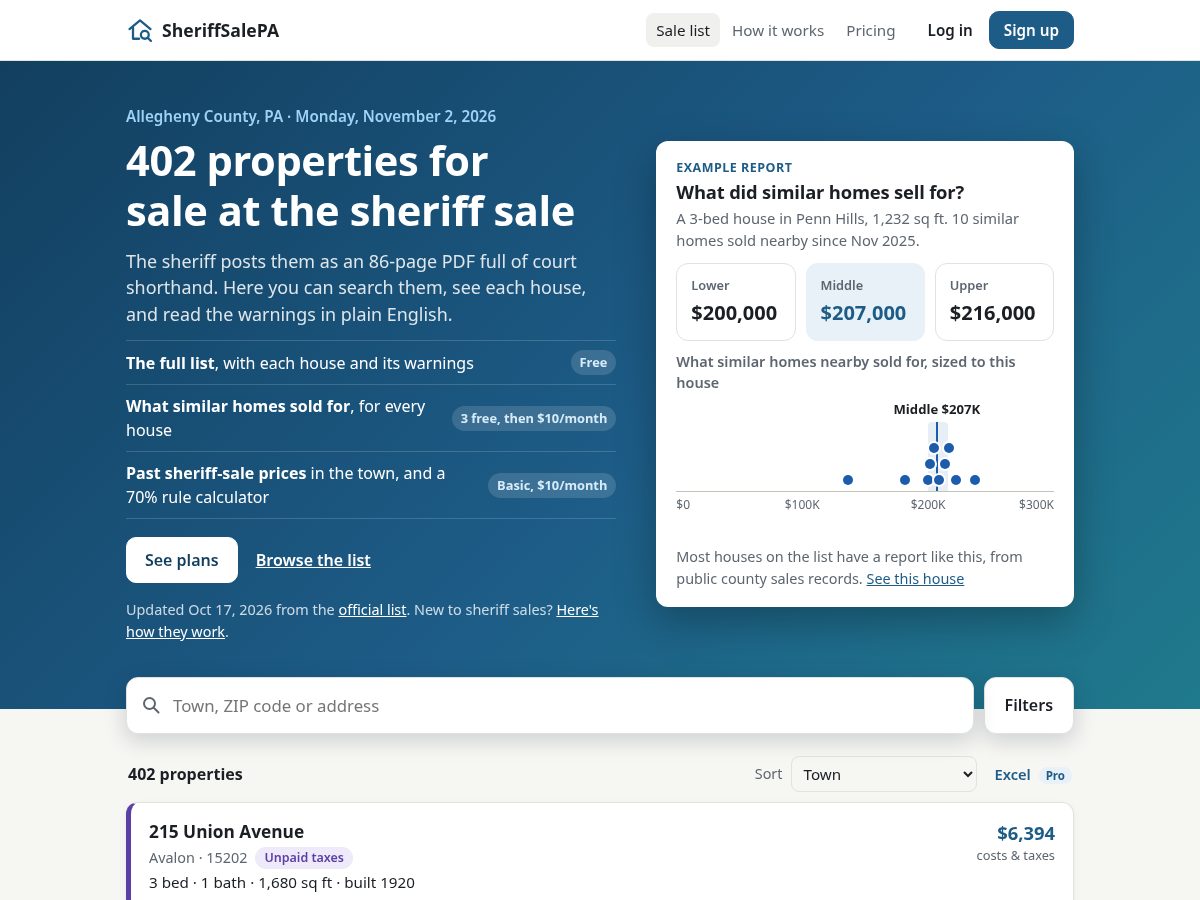Landing-page snapshot of sheriffsalepa.com