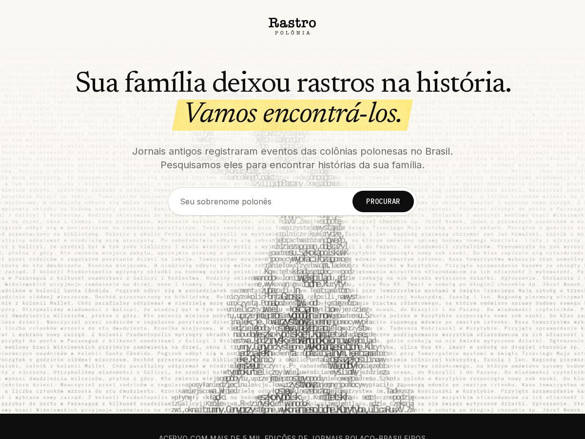 Landing-page snapshot of sigaorastro.tech