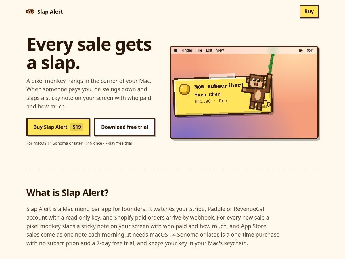 Landing-page snapshot of slapalert.com