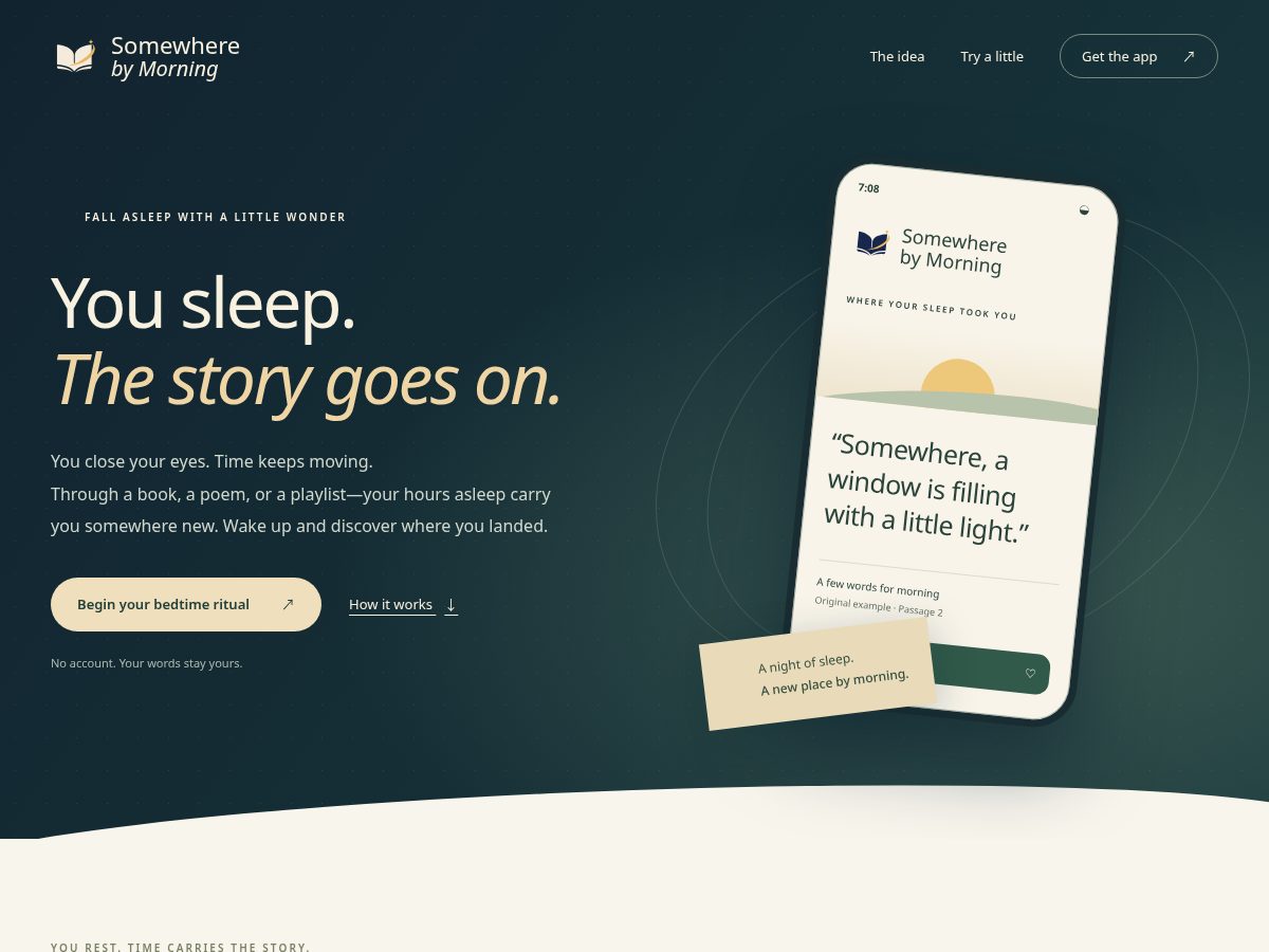 Landing-page snapshot of somewherebymorning.com