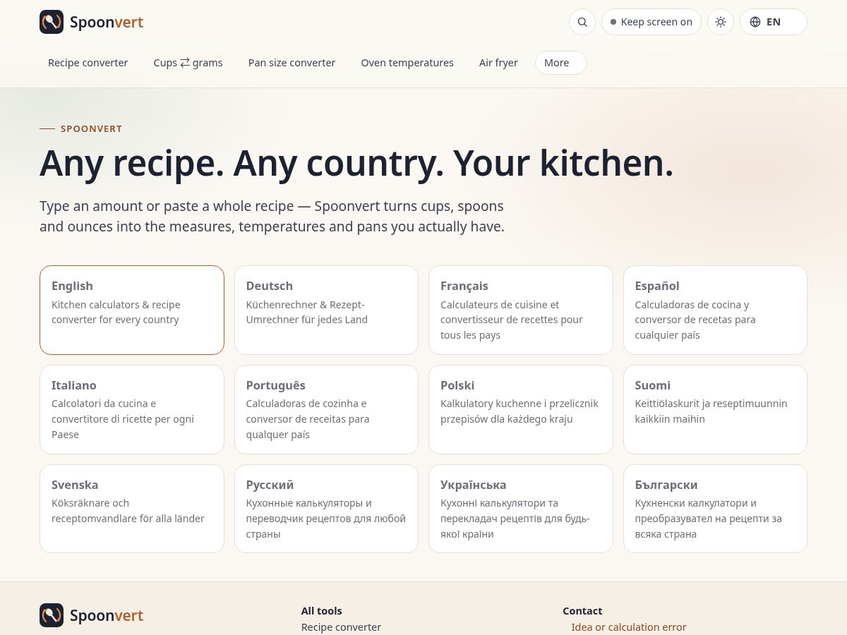 Landing-page snapshot of spoonvert.com