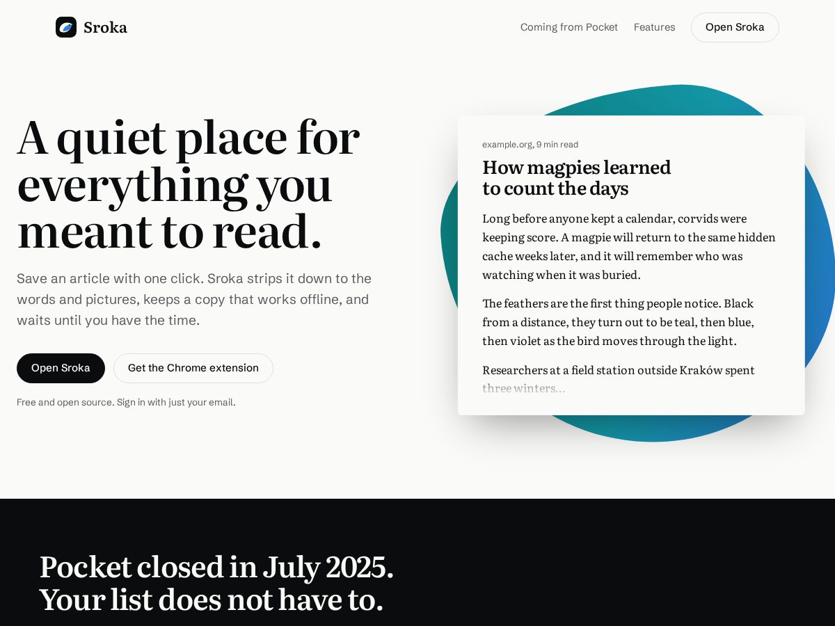 Landing-page snapshot of sroka.app