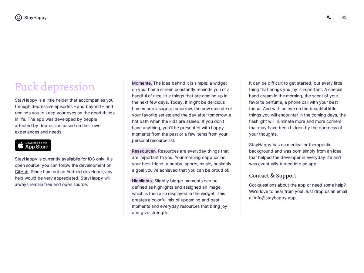 Landing-page snapshot of stayhappy.app