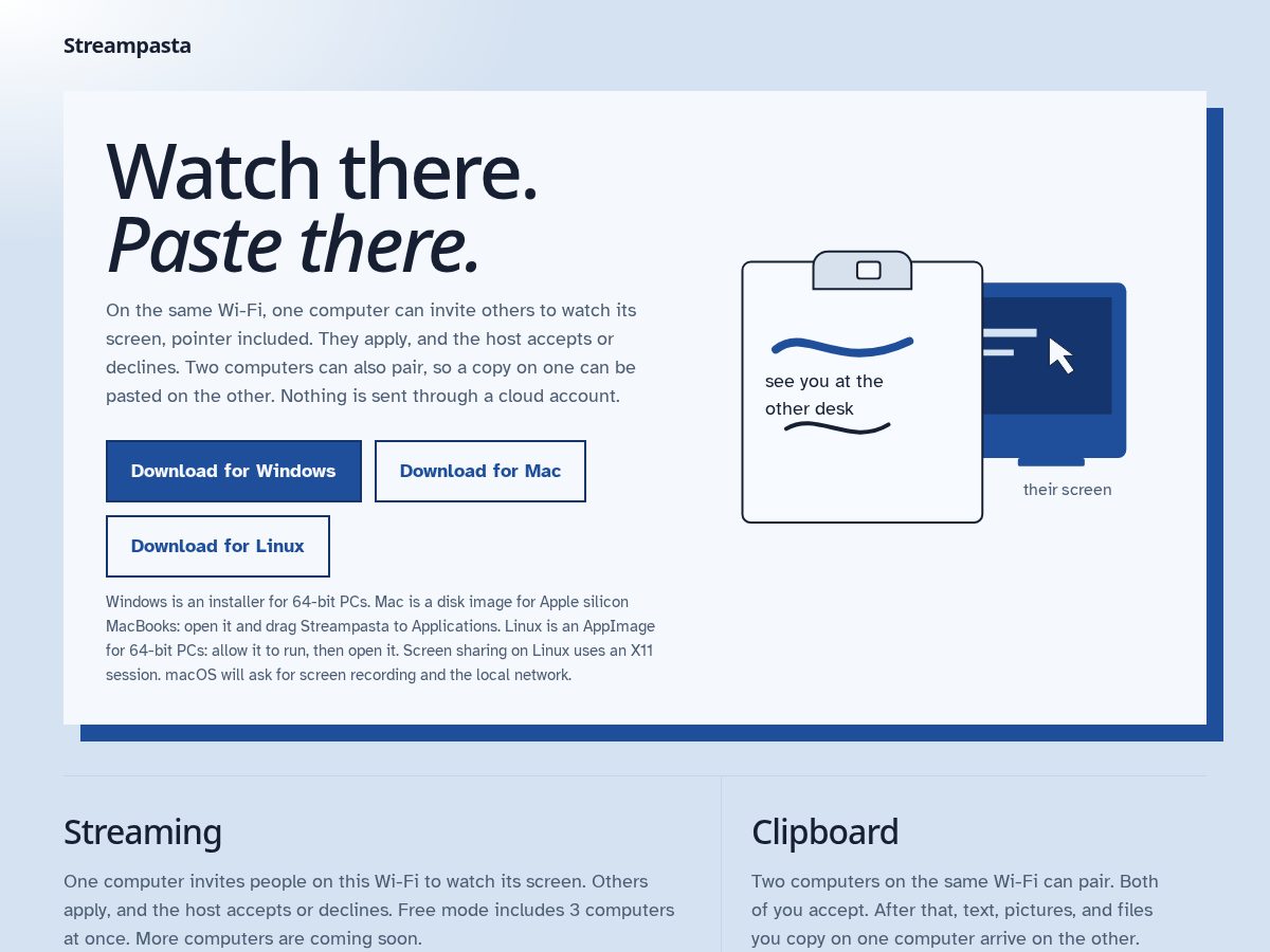 Landing-page snapshot of streampasta.online