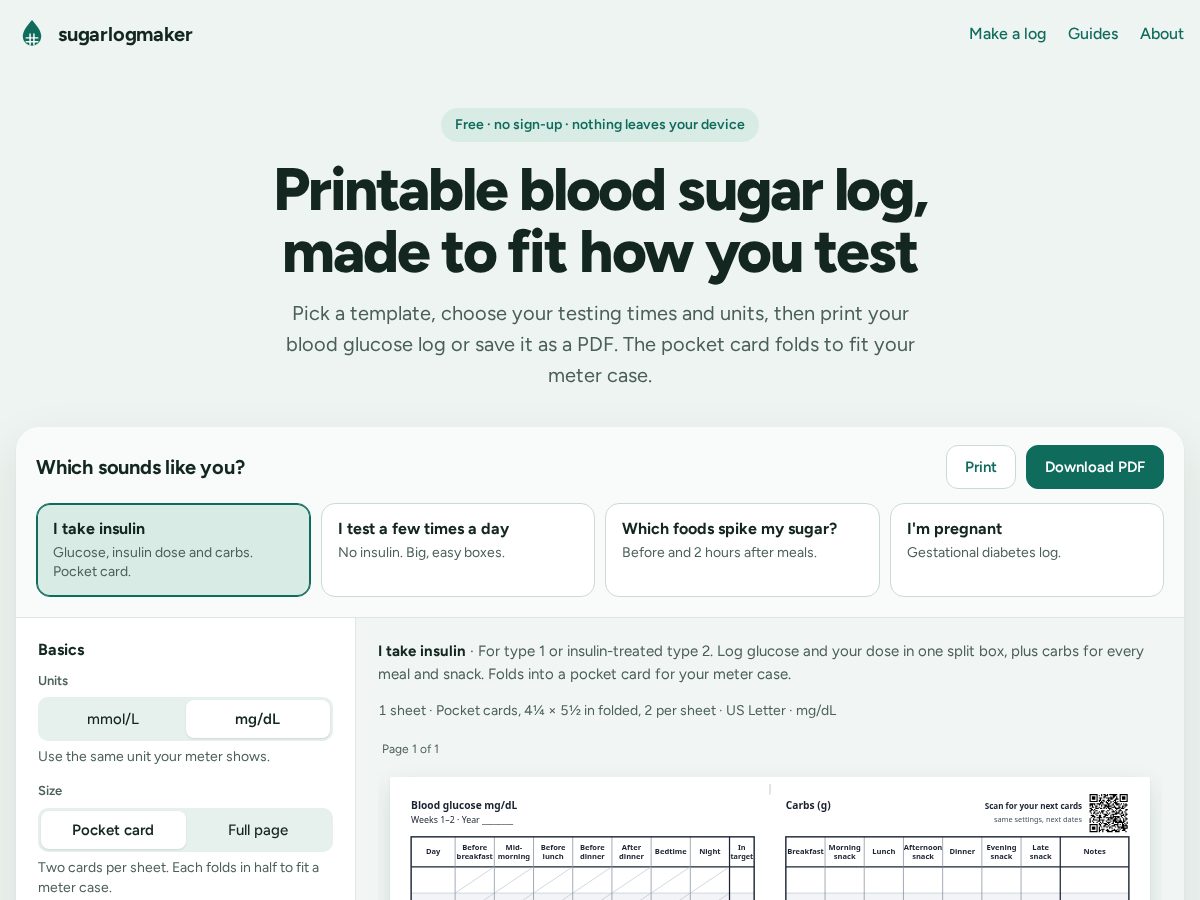 Landing-page snapshot of sugarlogmaker.com