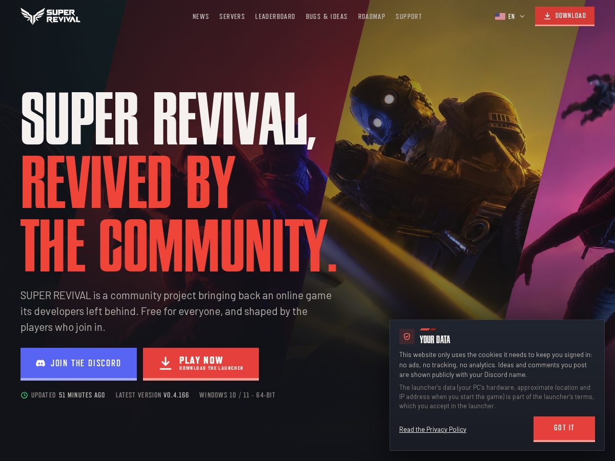 Landing-page snapshot of superrevival.dev