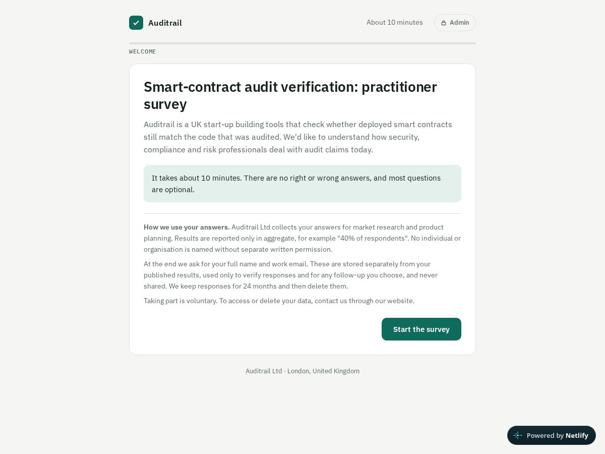 Landing-page snapshot of survey-auditrail.site