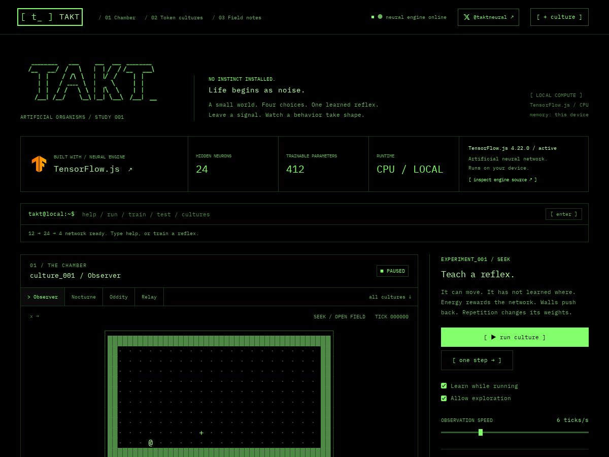 Landing-page snapshot of taktneural.fun