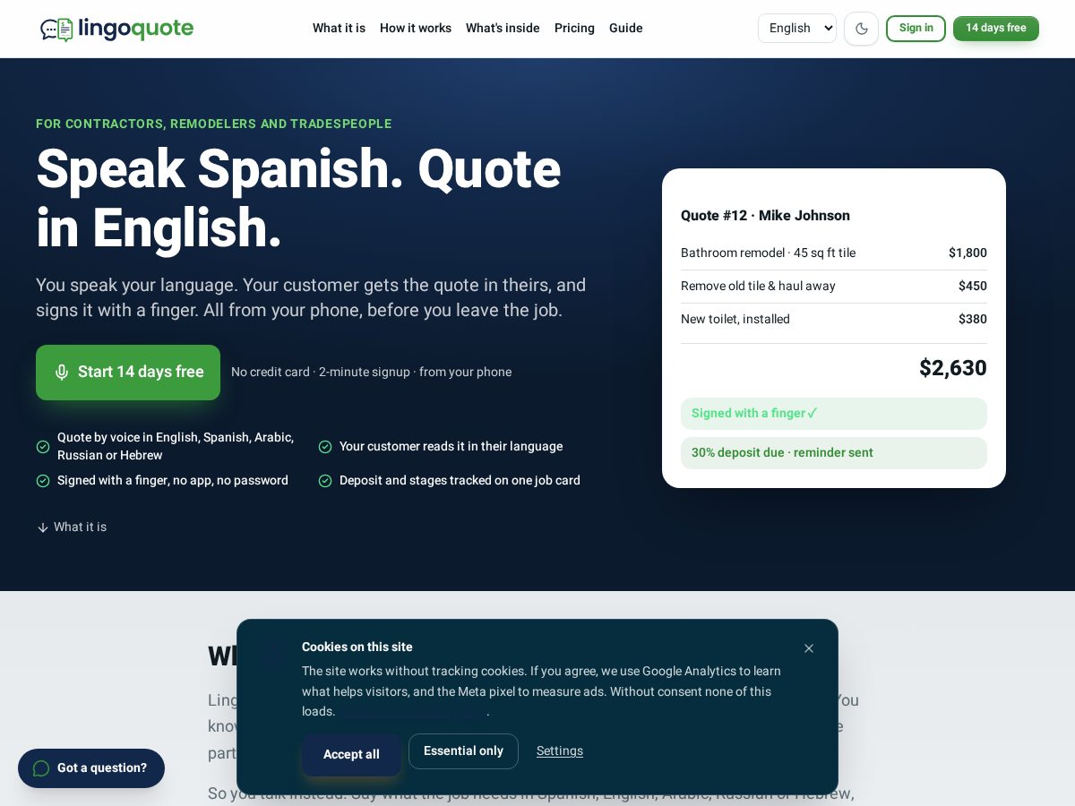 Landing-page snapshot of talkandquote.com