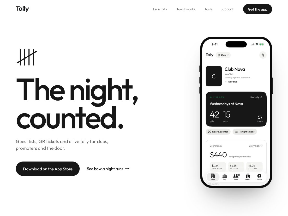 Landing-page snapshot of tallyguestlist.com