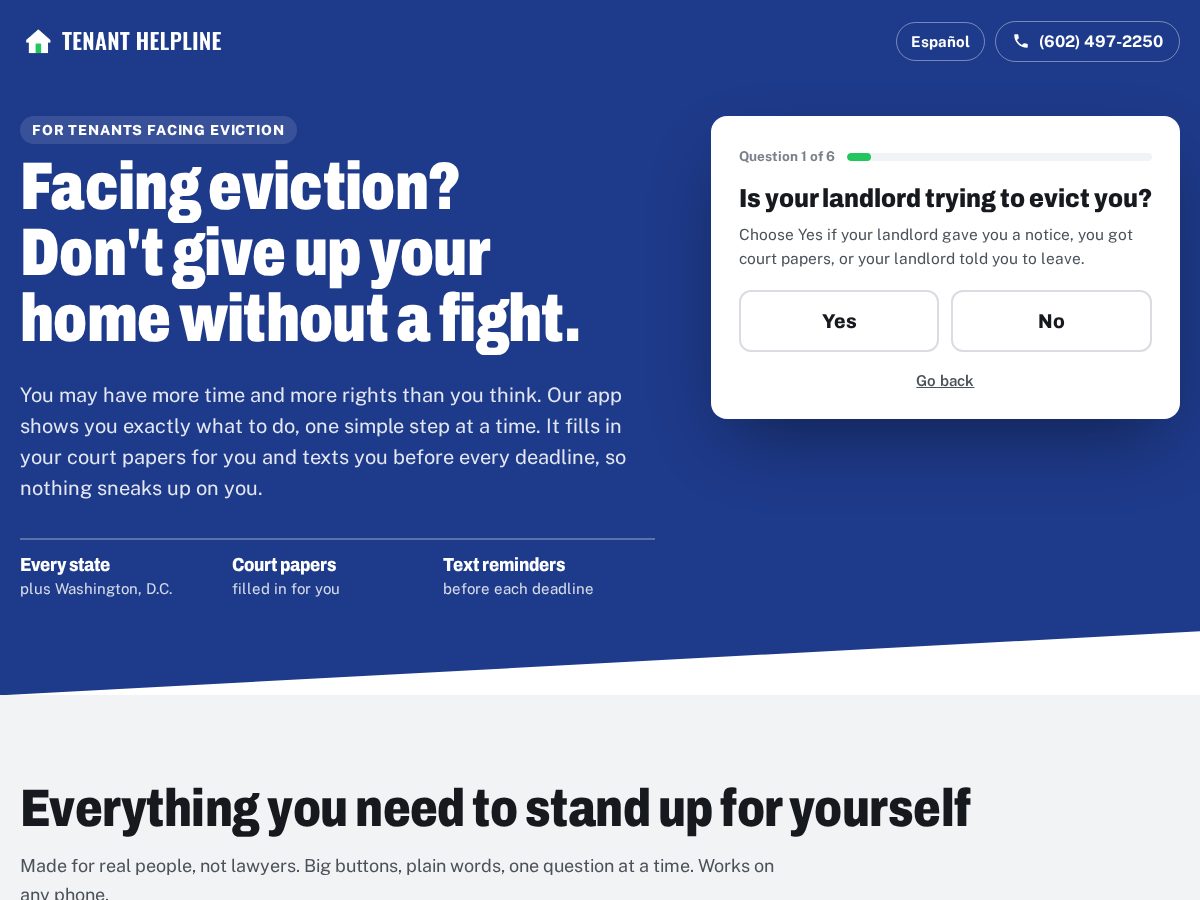 Landing-page snapshot of tenanthelpline.org
