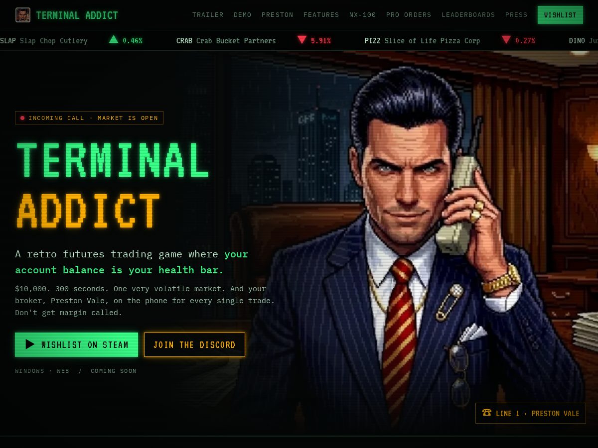 Landing-page snapshot of terminaladdictgame.com