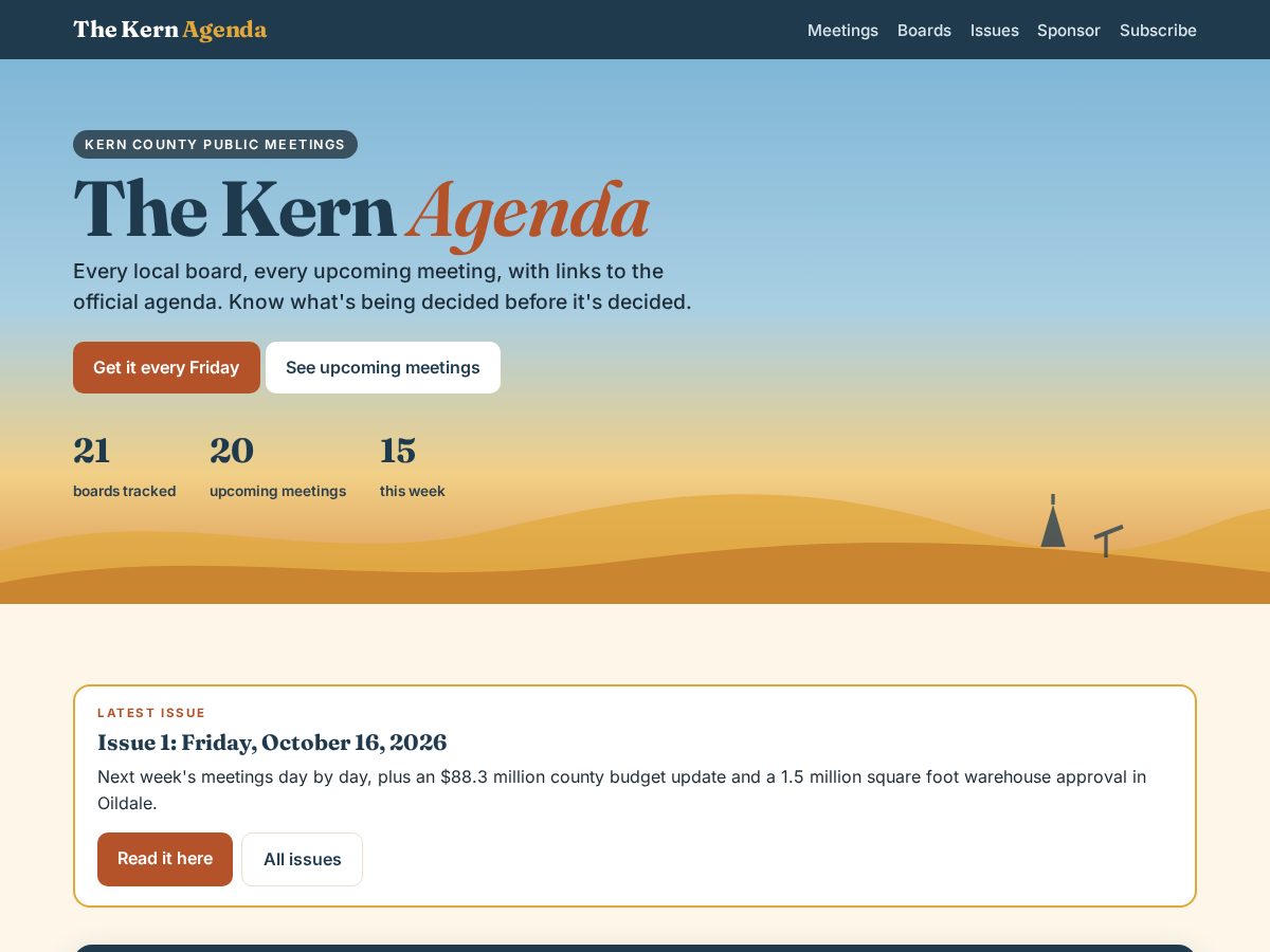Landing-page snapshot of thekernagenda.com