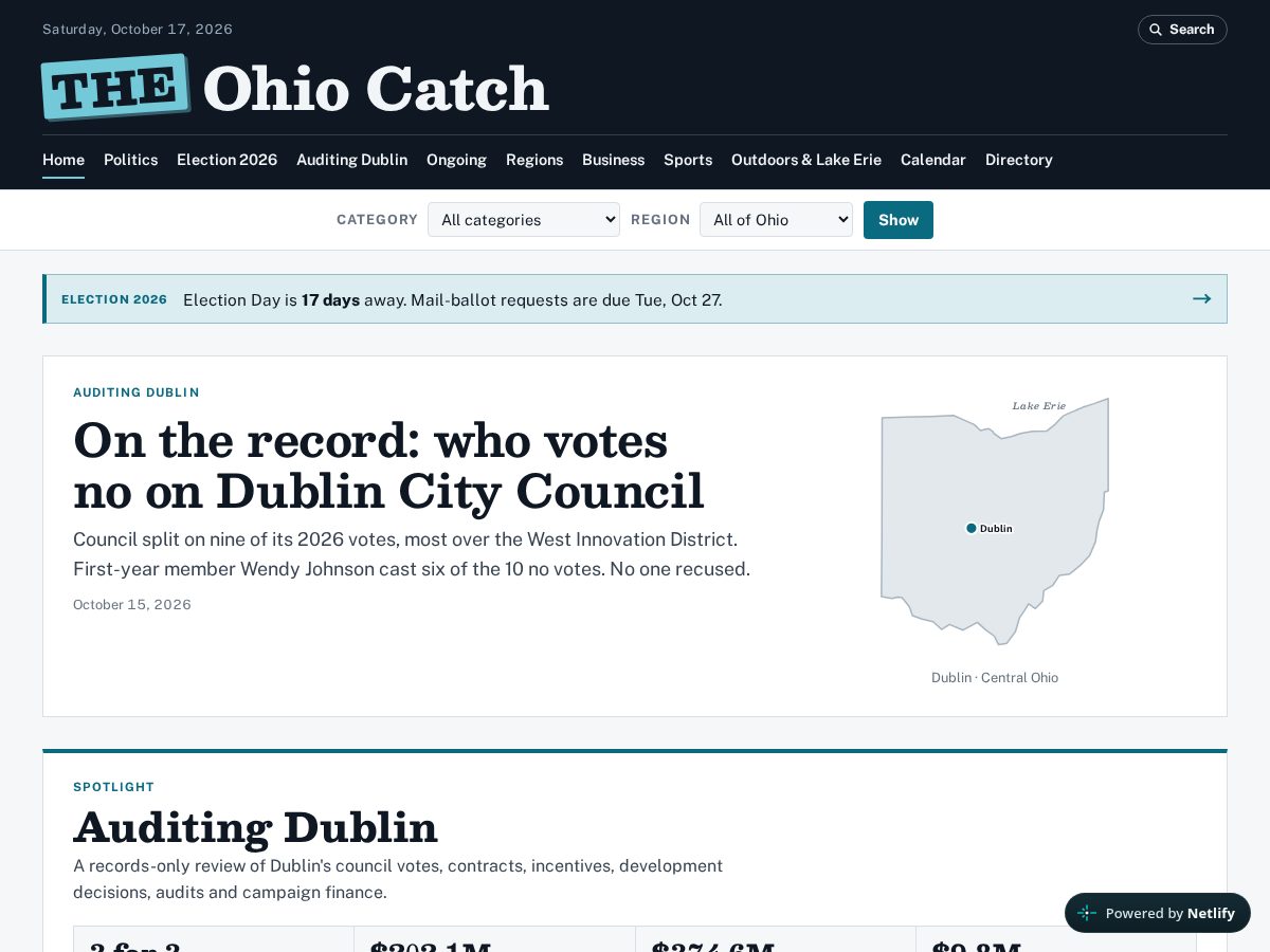 Landing-page snapshot of theohiocatch.com
