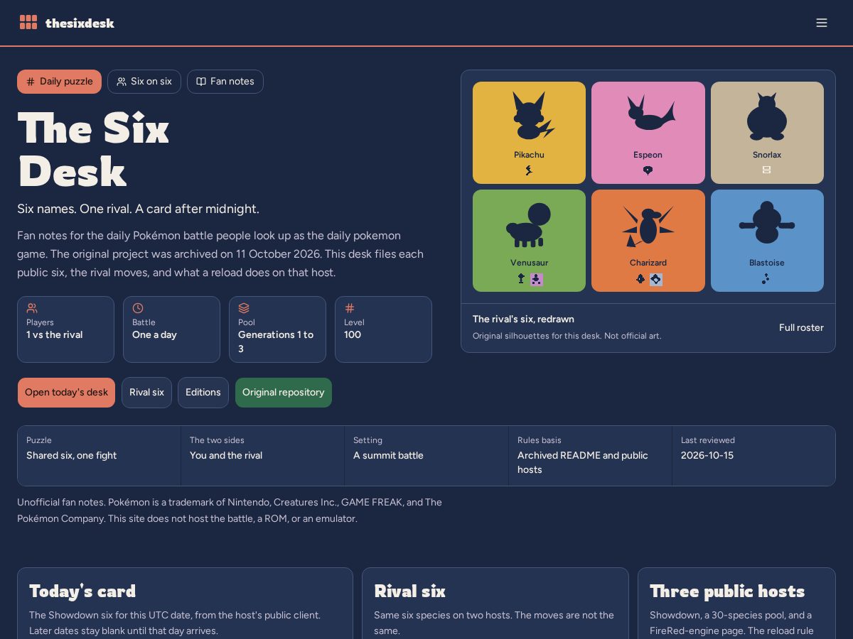 Landing-page snapshot of thesixdesk.com