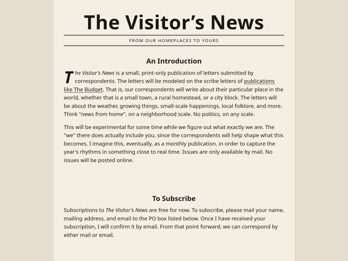 Landing-page snapshot of thevisitorsnews.com