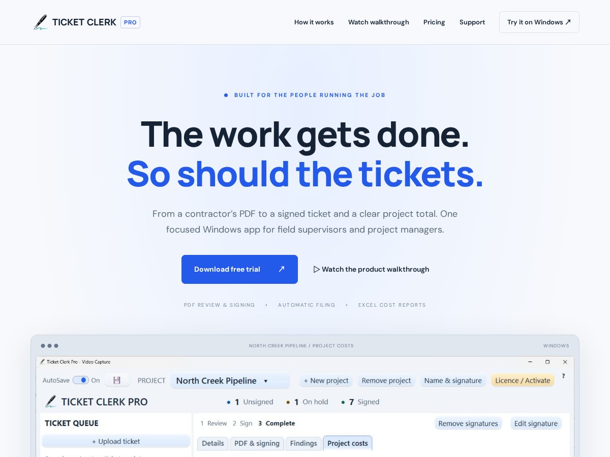 Landing-page snapshot of ticketclerkpro.com