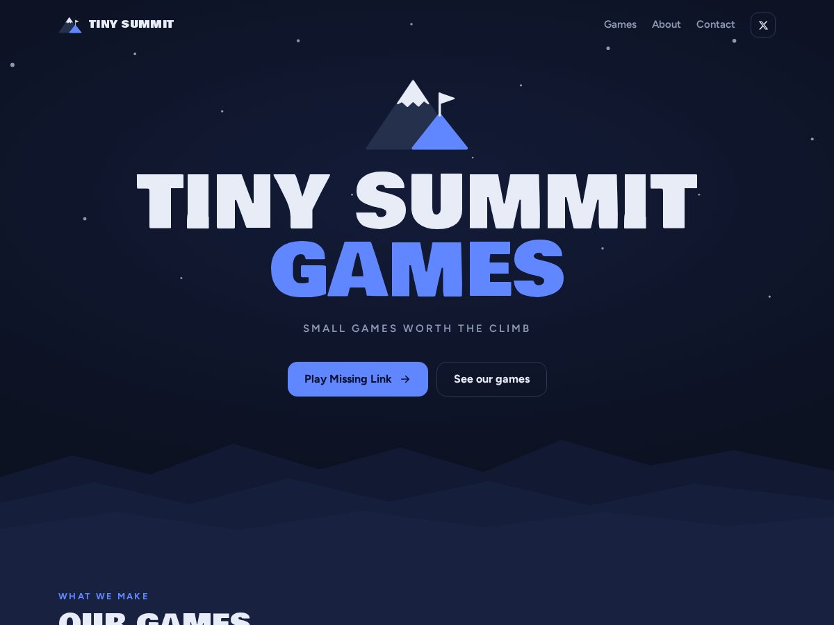 Landing-page snapshot of tinysummitgames.com