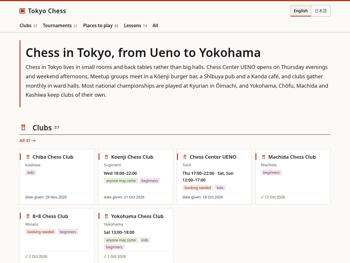 Landing-page snapshot of tokyochess.com
