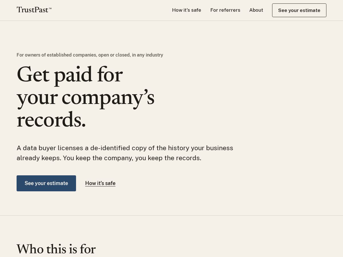 Landing-page snapshot of trustpastoffice.com