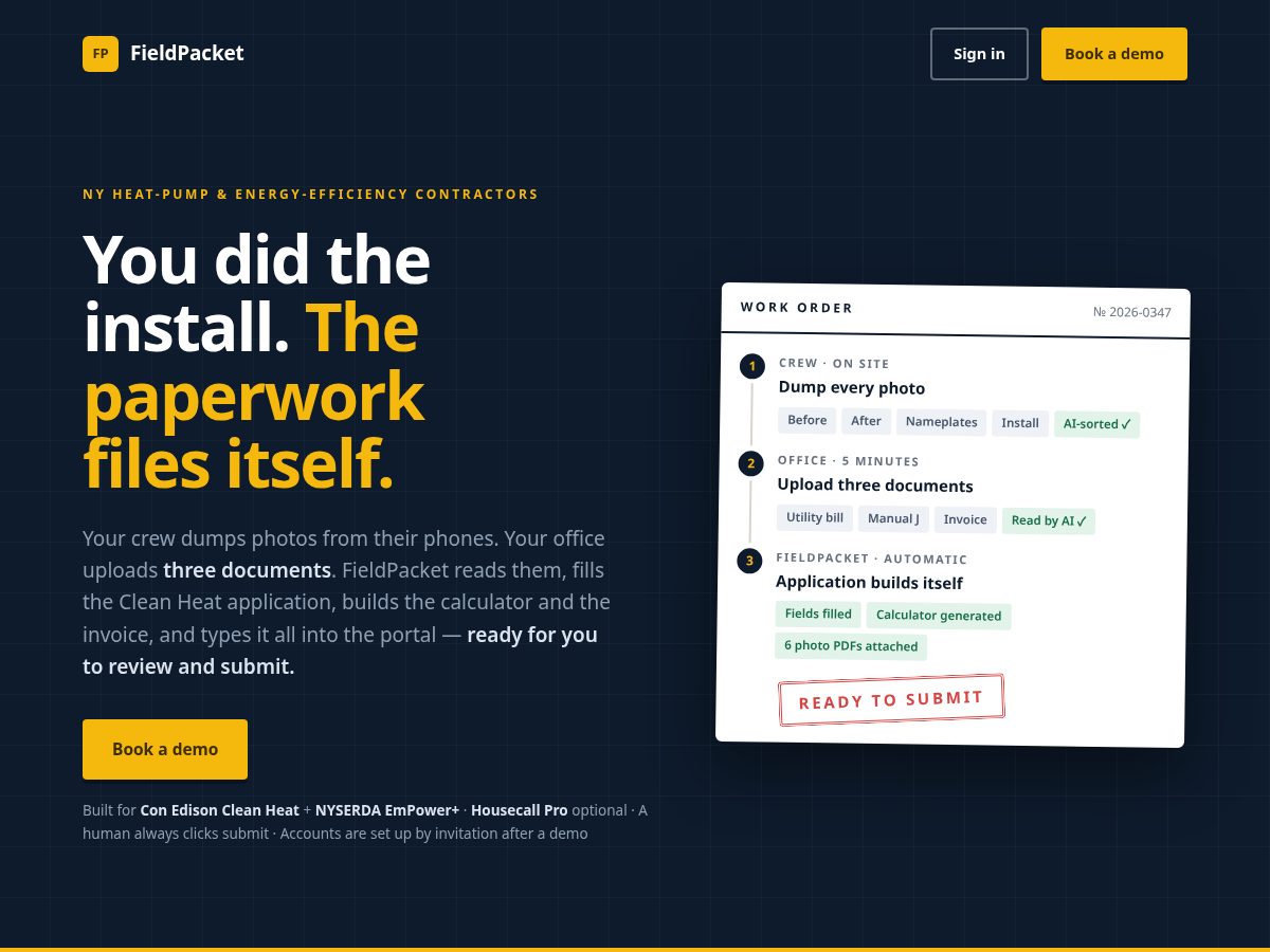 Landing-page snapshot of tryfieldpacket.com