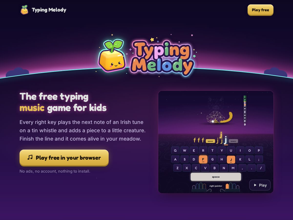 Landing-page snapshot of typingmelody.com