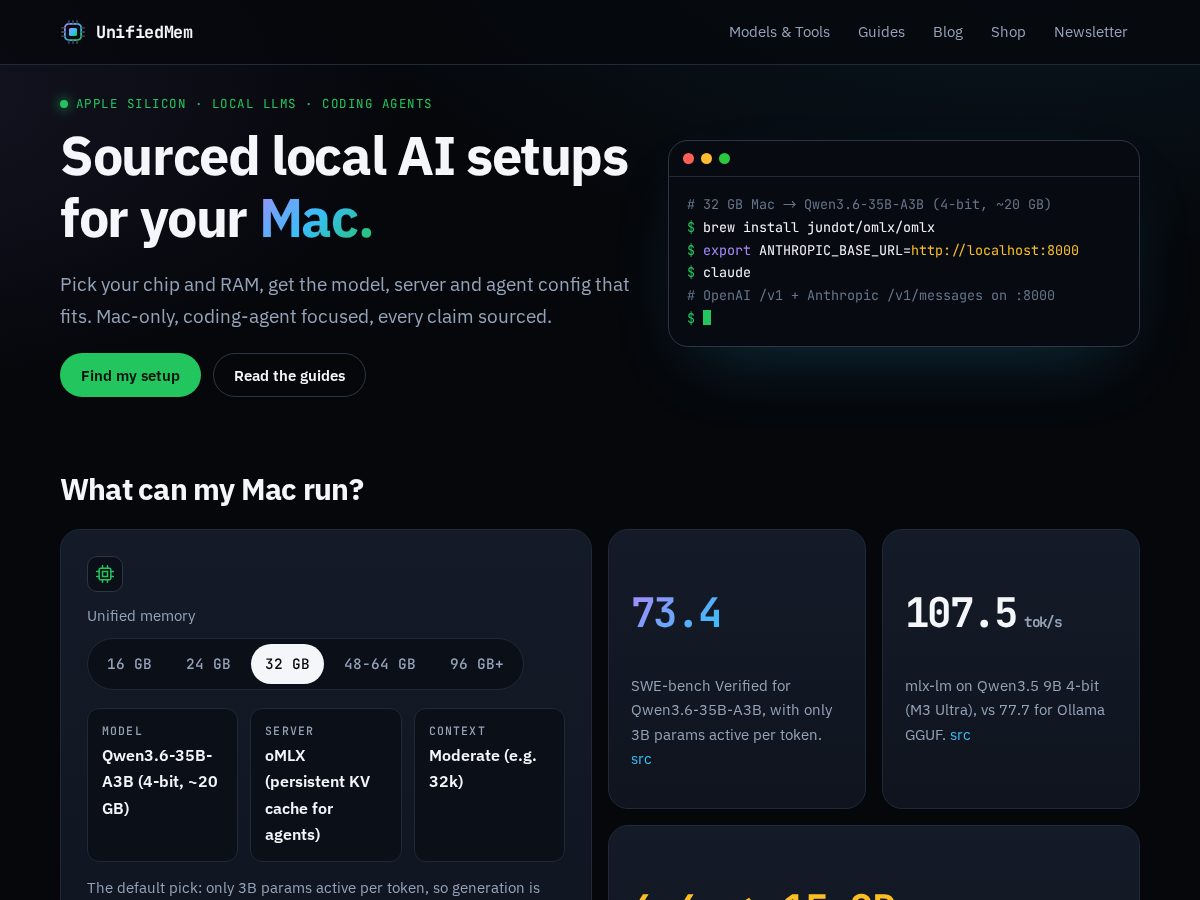 Landing-page snapshot of unifiedmem.dev