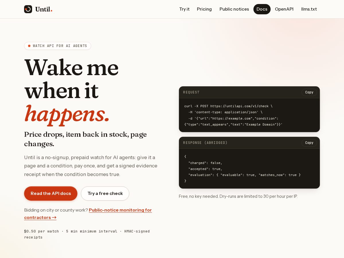 Landing-page snapshot of untilapi.com