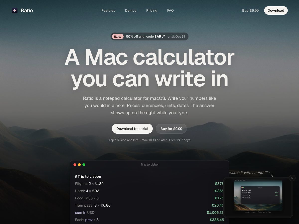 Landing-page snapshot of useratio.app