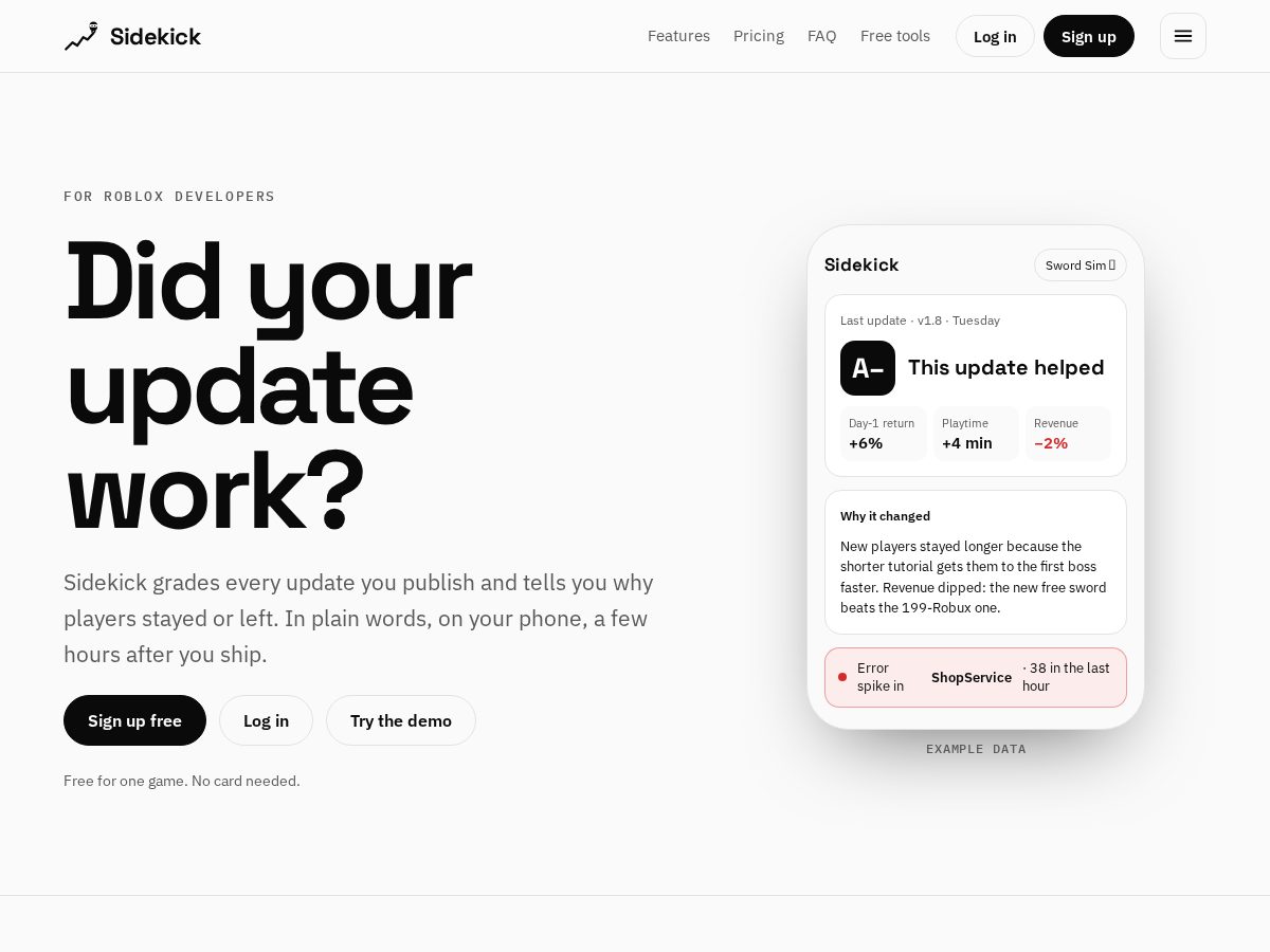 Landing-page snapshot of usesidekickdev.com