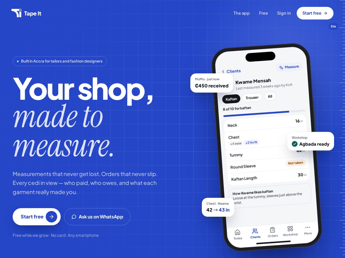 Landing-page snapshot of usetapeit.com