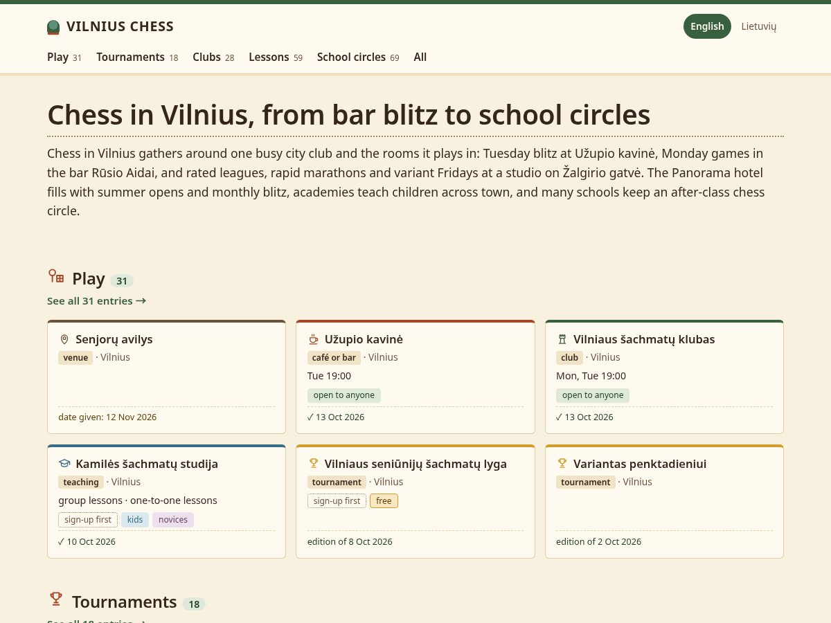 Landing-page snapshot of vilniuschess.com