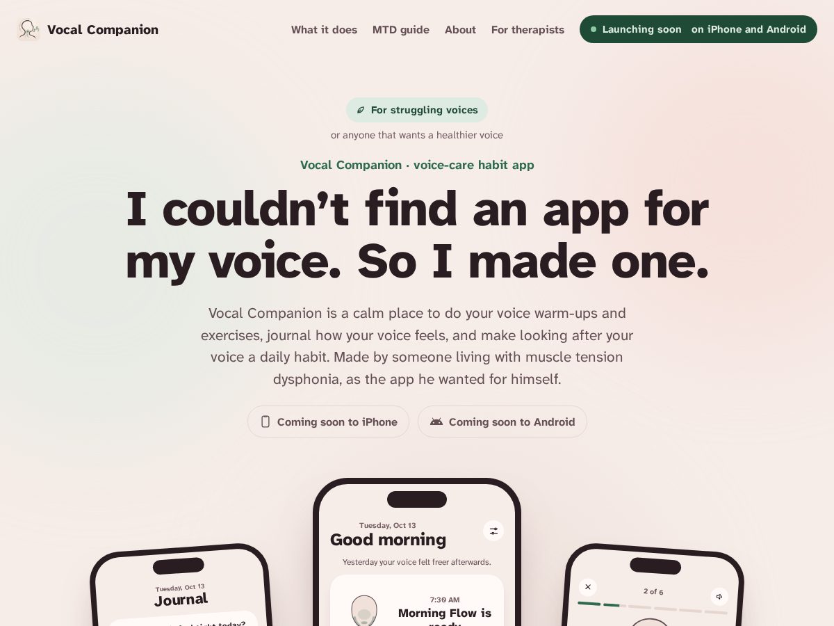 Landing-page snapshot of vocalcompanion.com