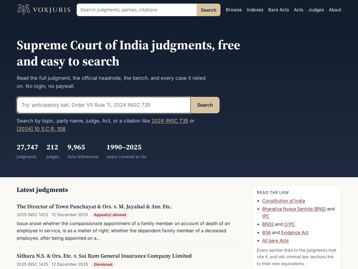 Landing-page snapshot of voxjuris.org