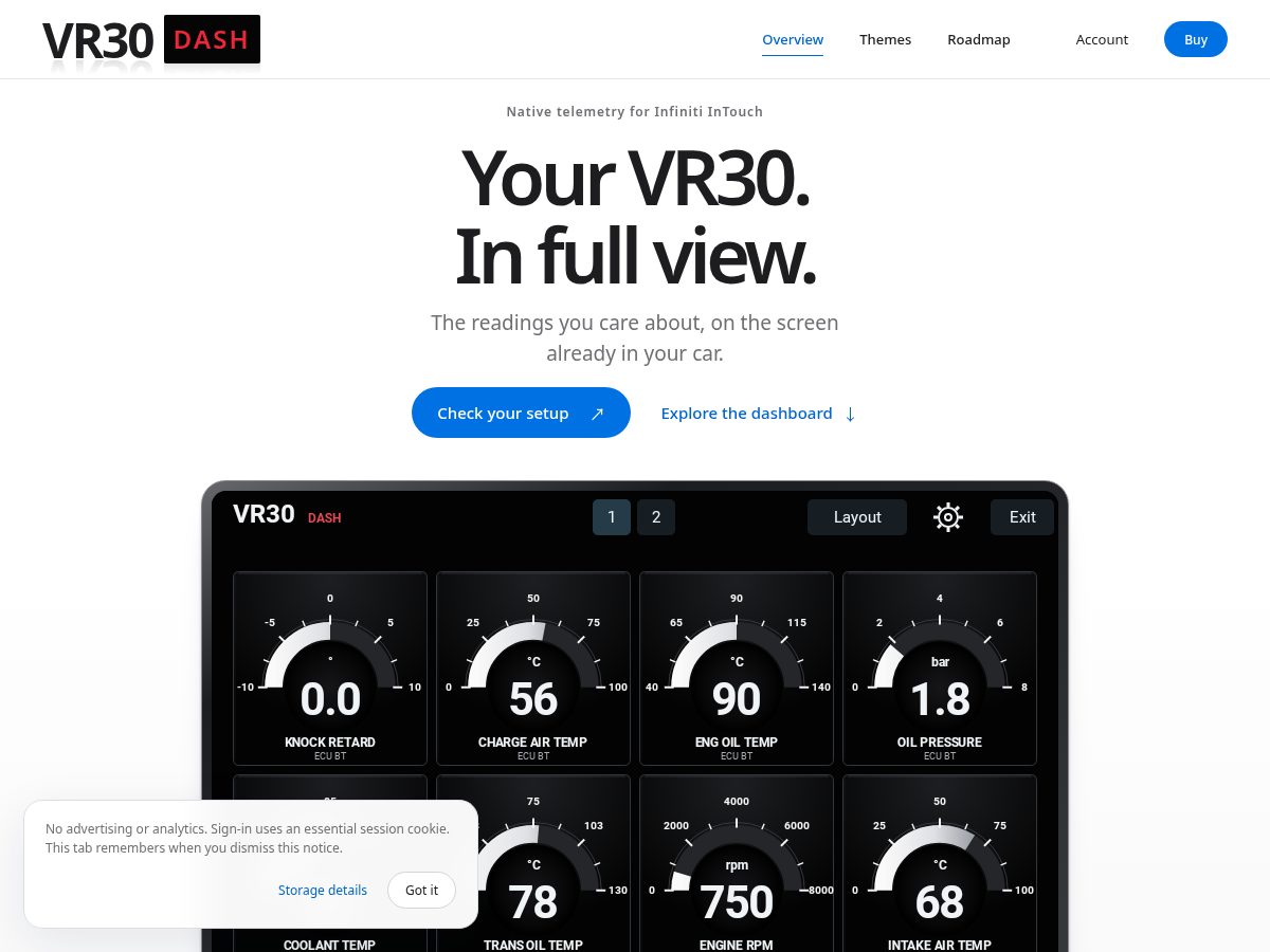 Landing-page snapshot of vr30dash.com