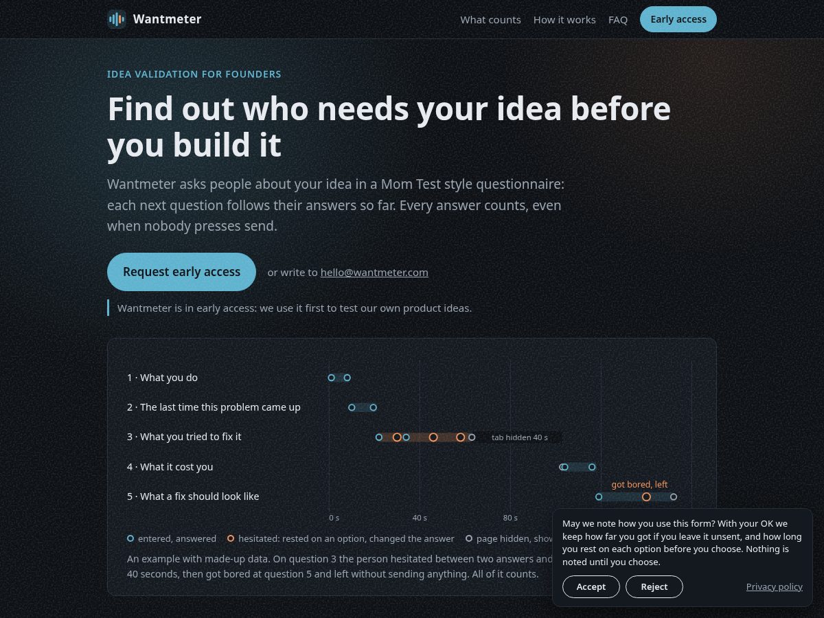 Landing-page snapshot of wantmeter.com