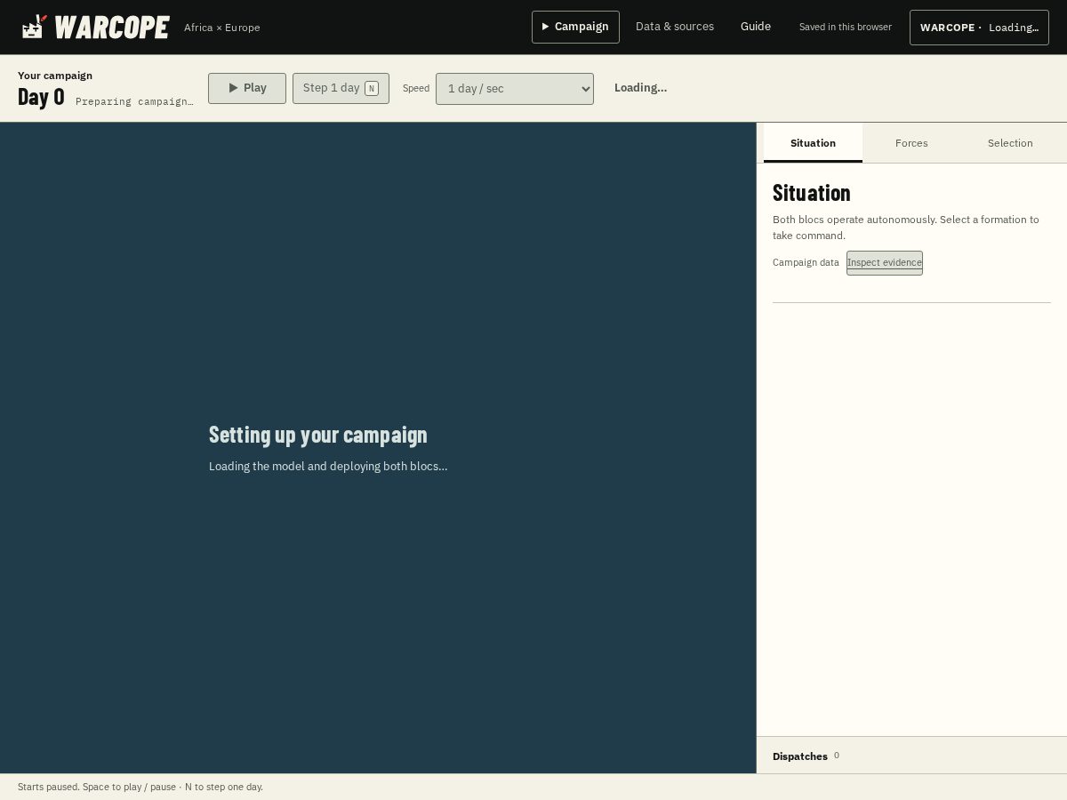 Landing-page snapshot of warcope.com