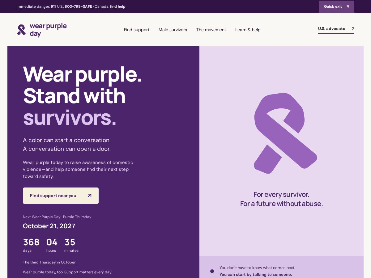 Landing-page snapshot of wearpurpleday.com