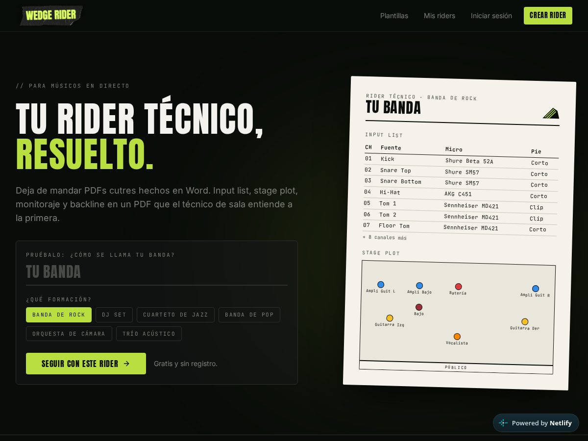 Landing-page snapshot of wedgerider.com