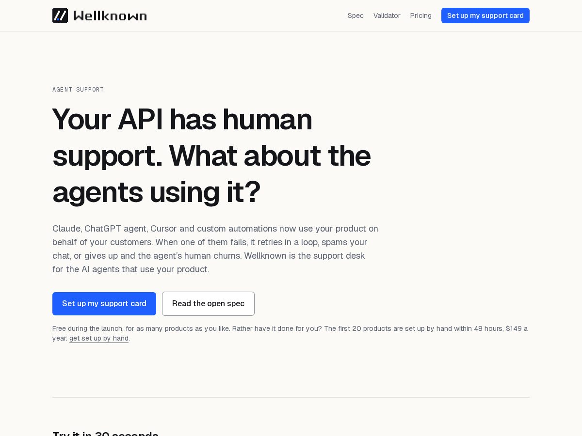 Landing-page snapshot of wellknown.support