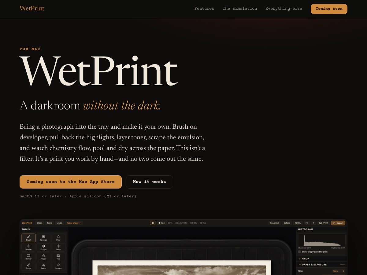 Landing-page snapshot of wetprint.app