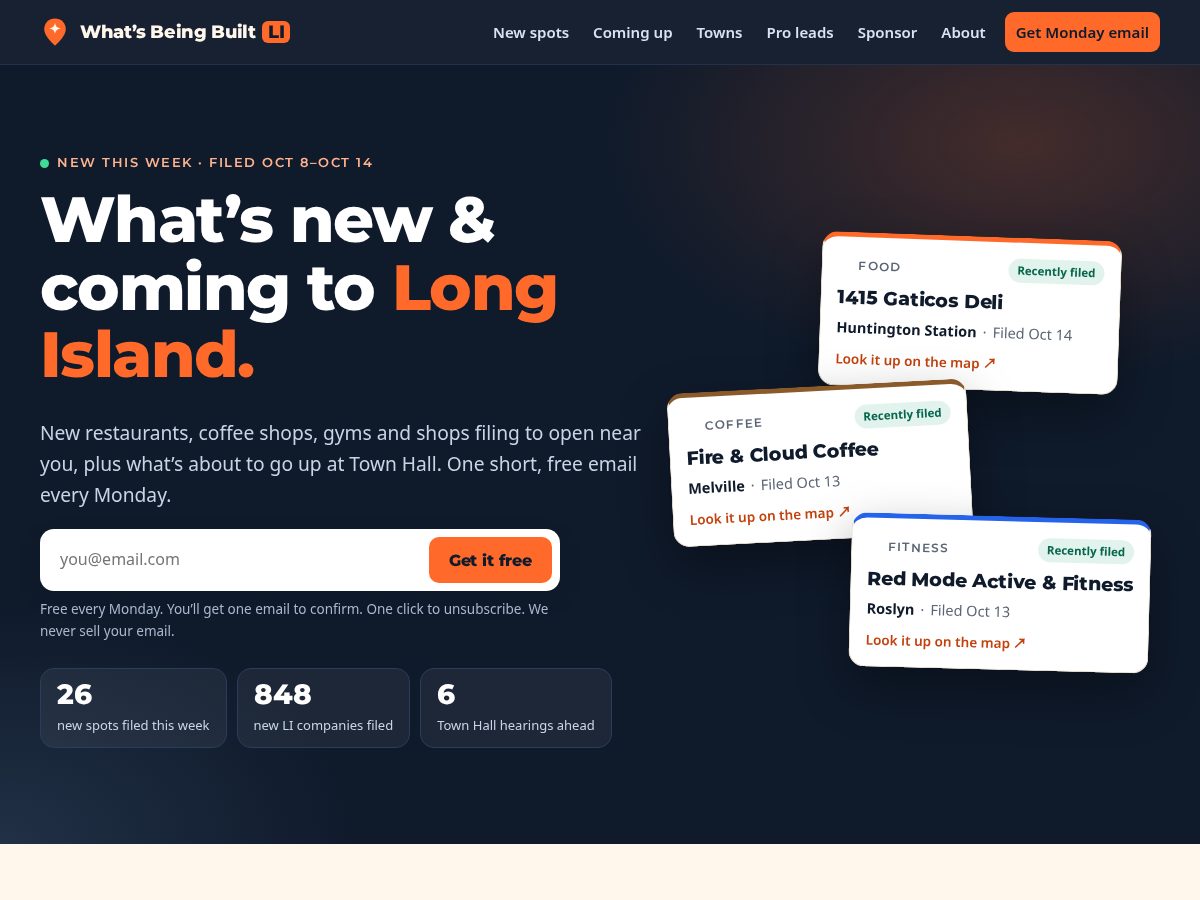 Landing-page snapshot of whatsbeingbuiltli.com