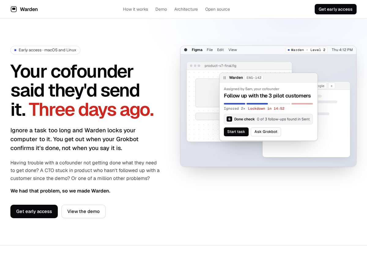 Landing-page snapshot of ycwarden.com