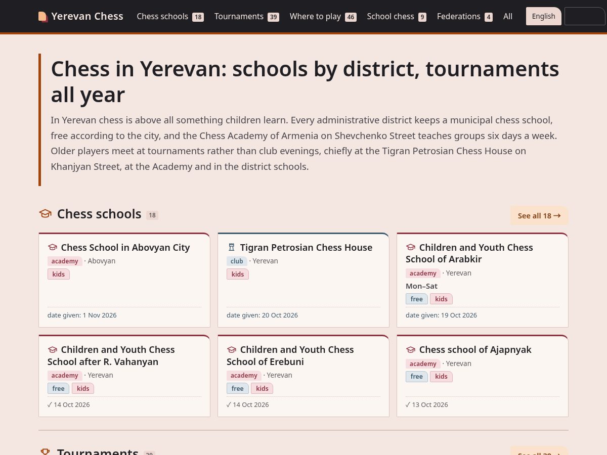 Landing-page snapshot of yerevanchess.com