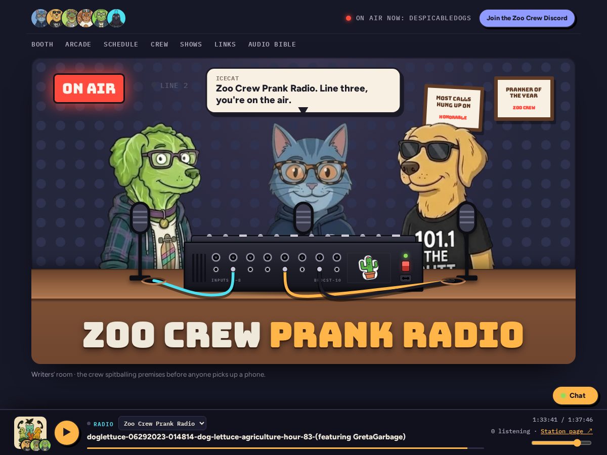 Landing-page snapshot of zoocrewradio.com