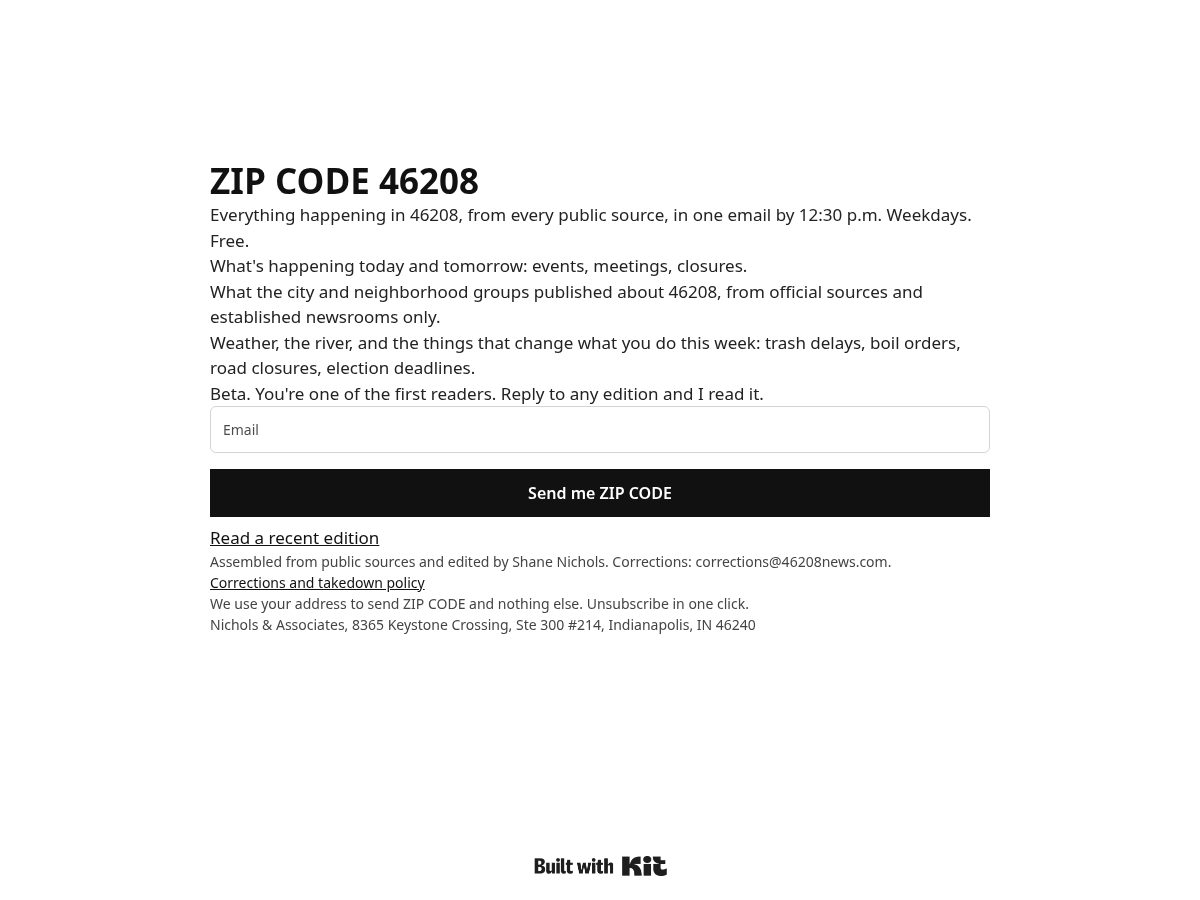 Landing-page snapshot of 46208news.com